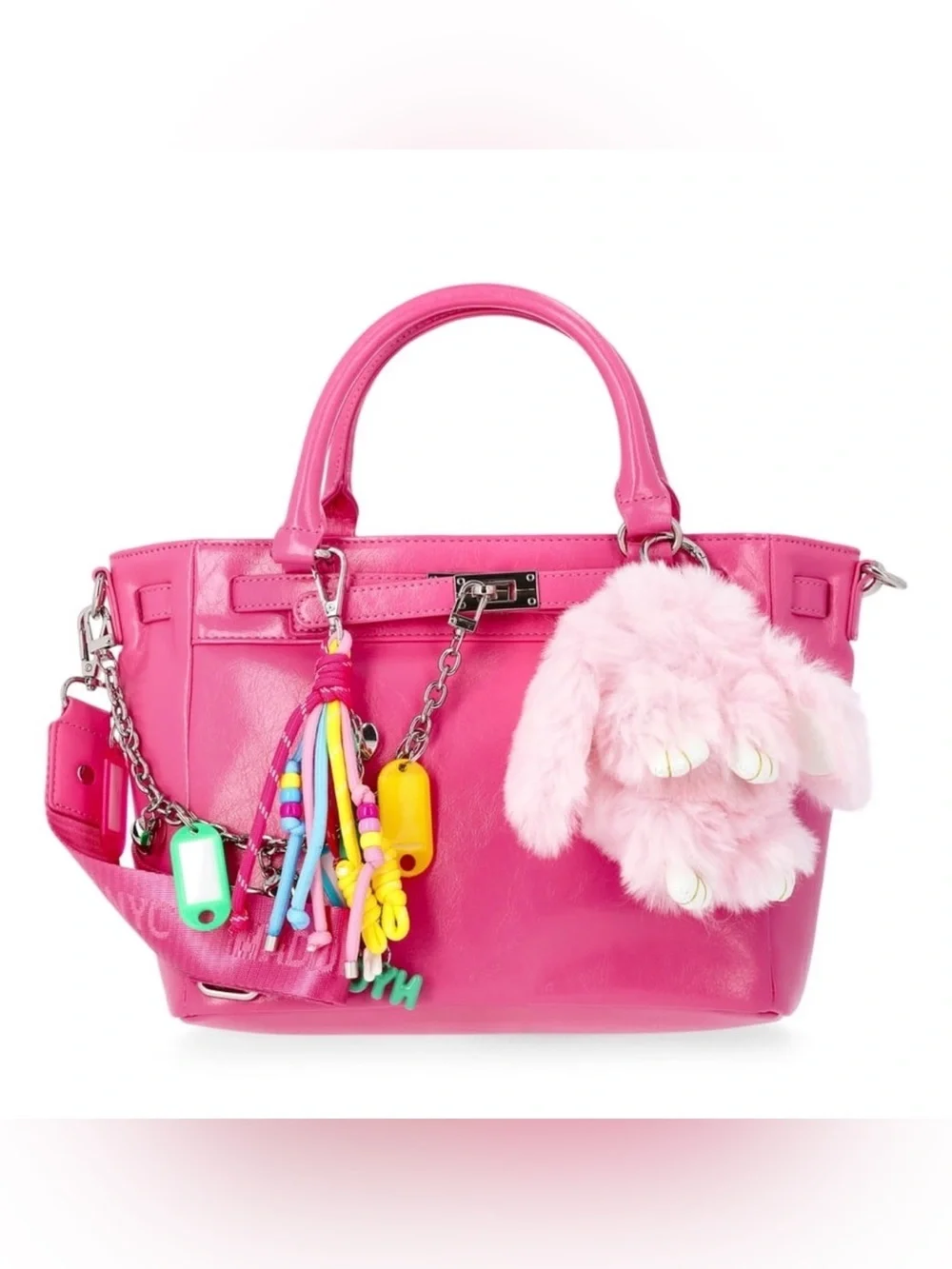 B07 Madden NYC Women's Top Handle Satchel, Pink NWT with Charms